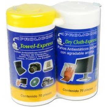 Kit de Limpieza Prolicom Towel Express - 70 Toallas Húmedas + 70 Toallas Secas - TOALLASDUO70