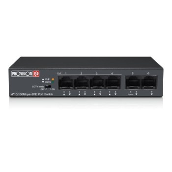 Switch Provision-ISR 4 Puertos Fast Ethernet con 2 Puertos Uplink Modelo PoES-0460C+2I-V2