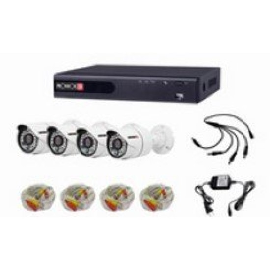 Paquete Provision-ISR PRO44AHDKIT - DVR - 4 canales + 4 cámaras - Bala - 1.3 Mpx + Cables + Fuente - PRO44AHDKIT