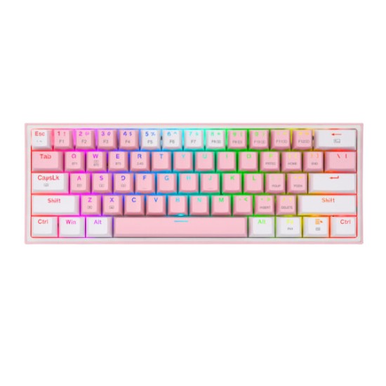 Teclado Gamer REDRAGON FIZZ PRO - Inalámbrico - Inglés - RGB - Switch Rojo - Rosa con Blanco - K616-RGB PW