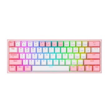 Teclado Gamer REDRAGON FIZZ PRO - Inalámbrico - Inglés - RGB - Switch Rojo - Blanco con Rosa - K616-RGB WP