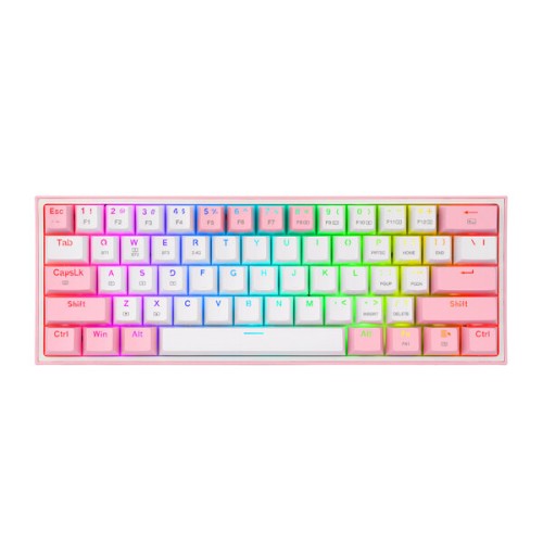 Teclado Gamer REDRAGON FIZZ PRO Inalámbrico 60% RGB Switch Rojo Blanco Rosa K616-RGB WP