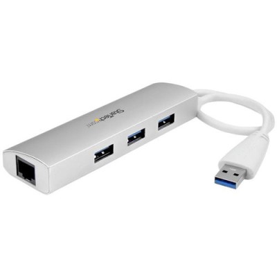 Hub USB StarTech.com - 3 Puertos USB 3.0 - Adaptador Ethernet - Blanco - ST3300G3UA