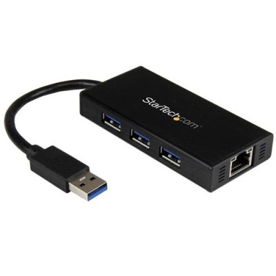 Hub StarTech.com USB 3.0 Aluminio con 3 Puertos USB y Adaptador de Red Ethernet - ST3300GU3B