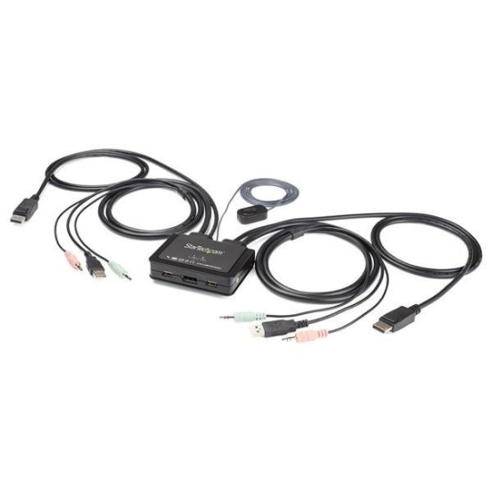 Switch Conmutador KVM StarTech.com - 2 Puertos DisplayPort USB - Cables Integrados - SV211DPUA4K