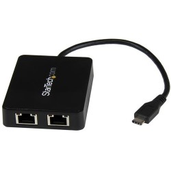 Adaptador de Red StarTech.com USB-C a 2 Puertos Ethernet Gigabit Negro US1GC301AU2R