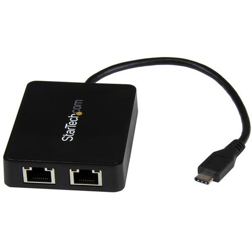 Adaptador de Red StarTech.com USB-C a 2 Puertos Ethernet Gigabit Negro US1GC301AU2R