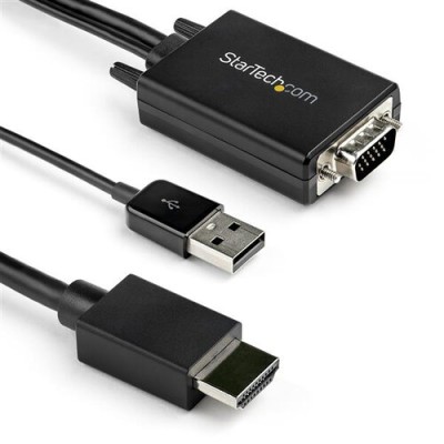 Adaptador StarTech.com VGA2HDMM2M - VGA a - HDMI - Alimentación USB - 2 Mts - 1080p - Negro - VGA2HDMM2M