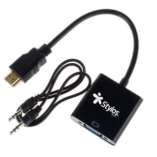Convertidor HDMI/VGA Stylos STACHV1B - HDMI - VGA - AUX 3.5mm - 15cm - STACHV1B
