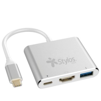 Hub USB Stylos HB001 - USB-C a HDMI / USB 3.0 / USB-C - Plata - STCBHUB31S