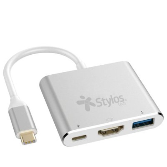 Hub USB Stylos HB001 - USB-C a HDMI / USB 3.0 / USB-C - Plata - STCBHUB31S