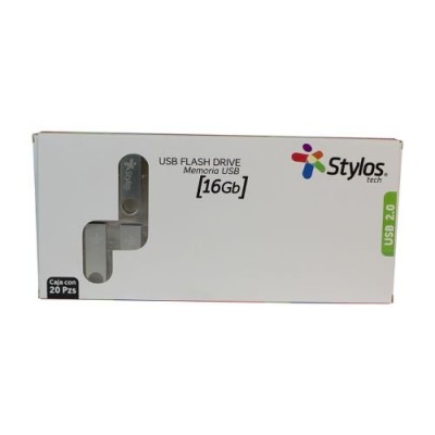 Memoria USB Stylos STUSB2016 - 16GB - USB 2.0 - Plata - 20 Piezas - STUSB2016