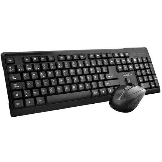 Kit de Teclado y Mouse TechZone TZ16COMB01-INA - Inalámbrico - USB - Multimedia - Español - Negro - TZ16COMB01-INA