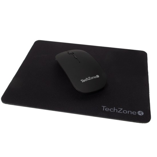 Mouse TechZone TZ18MOUINAMP-NG - Inalámbrico - USB - 4 Botones - Mousepad Incluido - Negro - TZ18MOUINAMP-NG