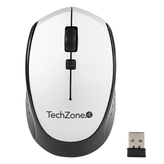 Mouse TechZone TZ19MOU01 - Inalámbrico - USB - Plata con Negro - TZ19MOU01-INAPL