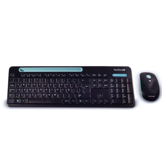 Kit de Teclado y Mouse TechZone TZ20COMB02-INA - Inalámbrico - USB - Negro con Azul - TZ20COMB02-INA