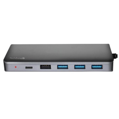 Docking Station TechZone TZ21DS2C - USB - USB-C - HDMI - VGA - RJ-45 - SD/MicroSD - PD Charger - Gris con Negro - TZ21DS2C
