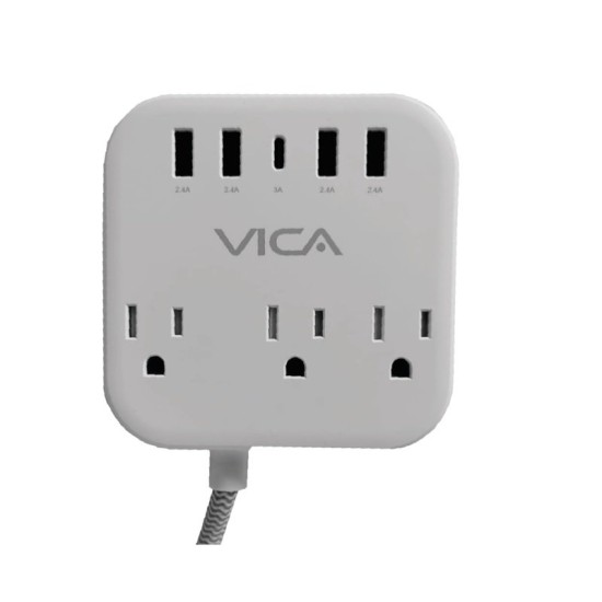 Supresor de Picos VICA CENTRO DE CARGA 7P - 3 Contactos - 4x USB - 1x USB-C - CENTRO DE CARGA 7P