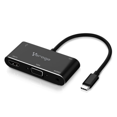 Adaptador Vorago ADP-350 - USB C a HDMI, VGA, 3.5mm, USB 3.0 y USB Tipo C - Negro - ADP-350