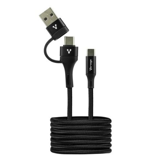 Cable Vorago CAB-126 - USB-C a USB-C/USB-A - 1 Metro - Negro - CAB-126