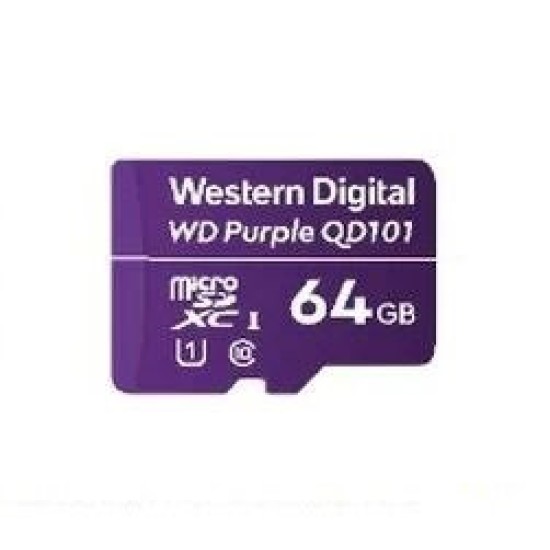 Memoria MicroSDXC Western Digital Purple - 64GB - Clase 10 - para Videovigilancia - WDD064G1P0C