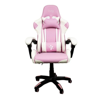 Silla Gamer Stylos SGSI02A - Soporta 115kg - Blanco con Rosa - SGSI02P