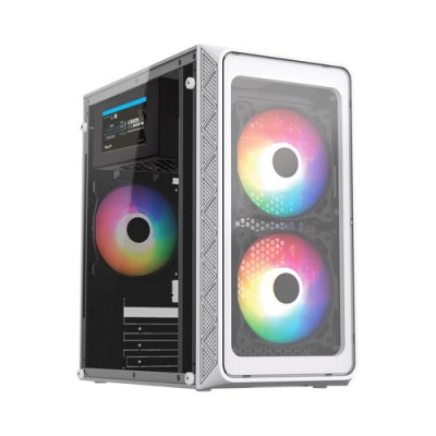 Gabinete Gamer Acteck Doom Pro Crystal GI730C - Mini Torre - Mini-ITX/Micro-ATX - Fuente 600W - 3 Ventiladores - Panel Lateral - Blanco - AC-939232