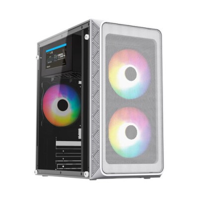 Gabinete Gamer Acteck Doom Pro Mesh GI730M - Mini Torre - Mini-ITX/Micro-ATX - Fuente 600W - 3 Ventiladores - Panel Lateral - Blanco - AC-939256