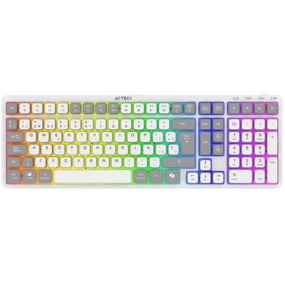 Teclado Gamer Acteck Techno Pro TI790 - Inalámbrico - Bluetooth - Blanco - RGB - Switch Morado - AC-940078