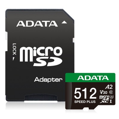 Memoria MicroSDXC ADATA Speed Plus - 512GB - Clase 10 - C/Adaptador - UD512GUI3V30A2SP-RA1