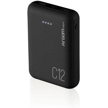 Power Bank ArgomTech C12 - 12000 mAh - USB - Negro - ARG-PB-1138BK