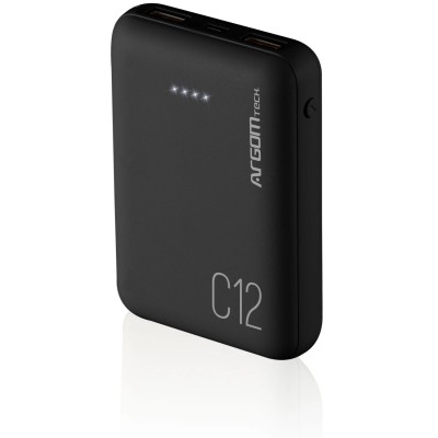 Power Bank ArgomTech C12 - 12000 mAh - USB - Negro - ARG-PB-1138BK