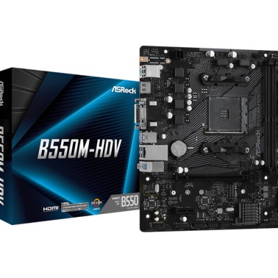 Tarjeta Madre ASRock B550M-HDV - Socket AM4 - 2xDDR4 - 2133/3200/4600(OC) MHz - HDMI - VGA - DVI-D - M.2 - USB 2.0/3.2 - Micro ATX - B550M-HDV
