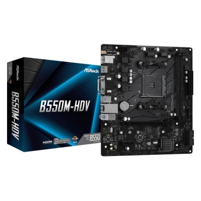 Tarjeta Madre ASRock B550M-HDV - Socket AM4 - 2xDDR4 - 2133/3200/4600(OC) MHz - HDMI - VGA - DVI-D - M.2 - USB 2.0/3.2 - Micro ATX - B550M-HDV
