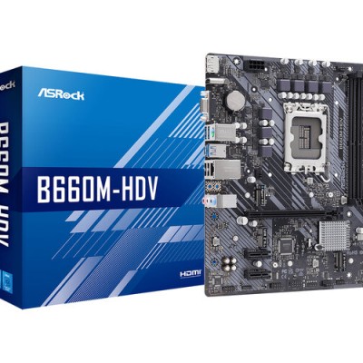 Tarjeta Madre ASRock B660M-HDV - Socket 1700 - 2x DDR4 - 3200/5066+(OC) MHz - HDMI - DisplayPort - VGA - USB 2.0/3.2 - Micro ATX - B660M-HDV