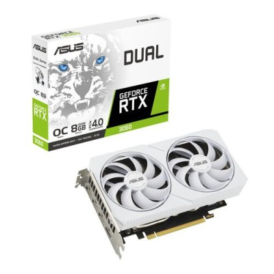 Tarjeta de Video ASUS Dual GeForce RTX 3060 White Edition - 8GB - 192-bit - PCI-E 4.0 - GDDR6 - HDMI - DisplayPort - DUAL-RTX3060-O8G-WHITE
