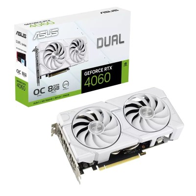 Tarjeta de Video ASUS Dual GeForce RTX 4060 EVO White OC Edition - 8GB - 128-bit - PCI-E 4.0 - GDDR6 - HDMI - DisplayPort - DUAL-RTX4060-O8G-EVO-WHITE