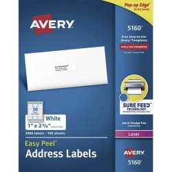 Etiquetas Avery 1 x 2 5/8 Pulgadas para Impresión Láser - 3,000 Unidades - Modelo 05160