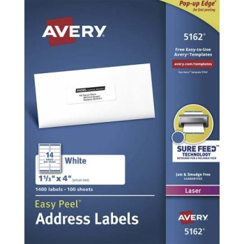 Etiquetas Avery 05162 para Impresión Láser - 1 1/3 x 4 Pulgadas - 1,400 Unidades Etiquetas Avery 05162 para Impresión Láser - 1 1/3 x 4 Pulgadas - 1,400 Unidades