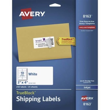 Etiquetas Avery 2x4 Pulgadas para Impresión Inkjet - 250 Unidades - Modelo 08163 Etiquetas Avery 2x4 Pulgadas para Impresión Inkjet - 250 Unidades - Modelo 08163