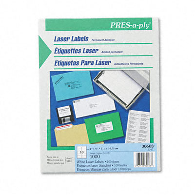 Etiquetas blancas Avery PRES-a-ply - 10/Hoja Caja de 5.1 x 10.2cm - 30603
