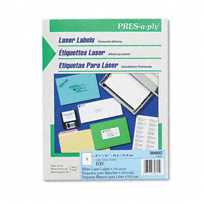 Etiquetas blancas Avery PRES-a-ply de 8 1/2"x11" tamaño carta - 100 - 30605