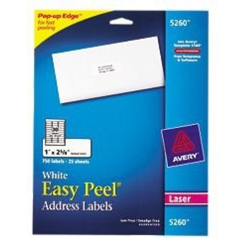 Etiquetas Blancas Avery 1 x 2.625 para Impresora Láser - 750 Unidades Modelo 5260