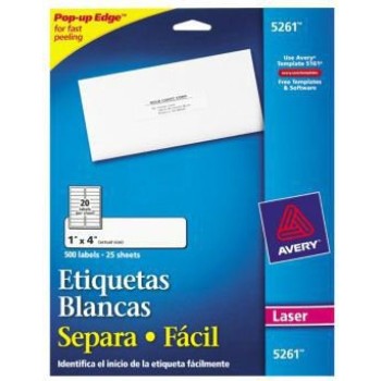 Etiqueta Avery 5261 - Blanca Permanente - Láser - 20 etiquetas por Hoja - 5261