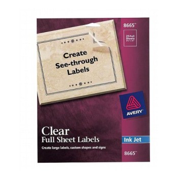 Etiqueta Translucida Avery 8665 - 8-1/2" x 11" - Transparente - InkJet - 25 etiquetas - 8665