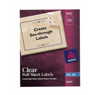 Etiqueta Translucida Avery 8665 - 8-1/2" x 11" - Transparente - InkJet - 25 etiquetas - 8665