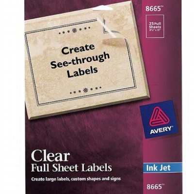 Etiqueta Translucida Avery 8665 - 8-1/2" x 11" - Transparente - InkJet - 25 etiquetas - 8665