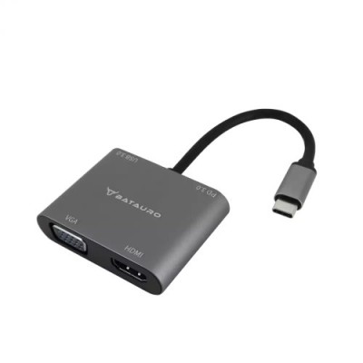 Hub USB Batauro AD-70 - USB-C a HDMI / VGA / USB-A - Gris - AD-70