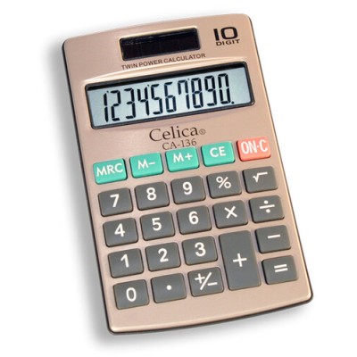 Calculadora de Bolsillo Celica CA-136 - 10 Dígitos - Solar/Pila - Cubierta Metálica - CA-136