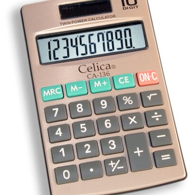 Calculadora de Bolsillo Celica CA-136 - 10 Dígitos - Solar/Pila - Cubierta Metálica - CA-136